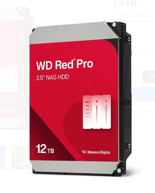 Western Digital WD Red Pro 12TB 3.5" NAS HDD SATA3 7200RPM 256MB Cache 24x7 300TBW ~24-bays NASware 3.0 CMR Tech 5yrs wty (replacement of WD121KFBX)