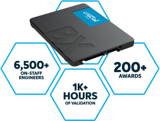 Crucial BX500 500GB 2.5" SATA3 6Gb/s SSD - 3D NAND 550/500MB/s 7mm 1.5 mil MTBF 3yr wty Acronis True Image Solid State Drive