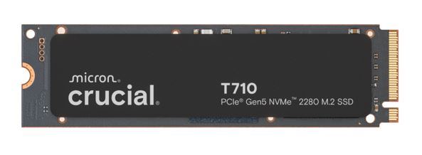 Crucial T710 4TB PCIe Gen5 NVMe 2280 SSD - 14500/13800 MB/s R/W 2400TBW 1500K IOPs 1.5M hrs MTTF with DirectStorage for Intel  AMD