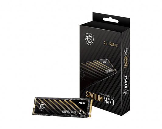 MSI SPATIUM M470 PCIe 4.0 NVMe M.2 2TB SSD, 2GB DDR4, Sequential Read up to 5000MB/s, Sequential Write up to 4400MB/s, 3300 TBW, 5 Year Warranty