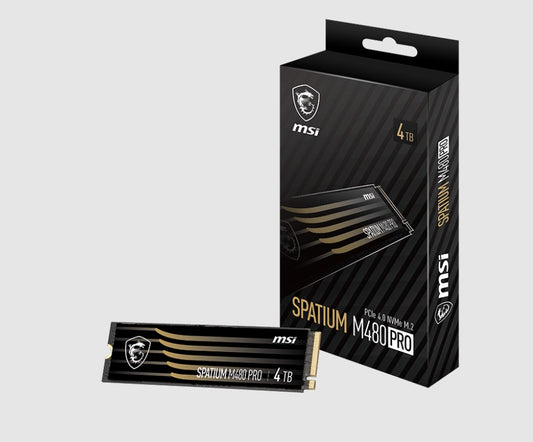 MSI SPATIUM M480 PRO PCIe 4.0 NVMe M.2 4TB SSD, 2GB DDR4, Sequential Read up to 7400MB/s, Sequential Write up to 7000MB/s, 3000 TBW, 5 Year Warranty