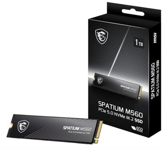 MSI SPATIUM M560 PCIe 5.0 NVMe M.2 1TB SSD, Sequential Read up to 10200MB/s, Sequential Write up to 8400MB/s, 600 TBW, 5 Year Warranty