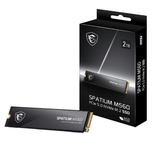 MSI SPATIUM M560 PCIe 5.0 NVMe M.2 2TB SSD, Sequential Read up to 10300MB/s, Sequential Write up to 8700MB/s, 1200 TBW, 5 Year Warranty