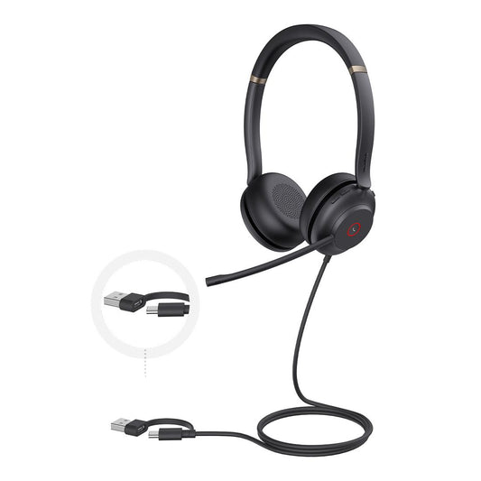 Yealink UH37 Dual USB-C/A USB Wired Headset, UC Dual, USB-C/A, 35mm Speakers, Stereo, HD Audio, 2Mic Noise Killer, Microsoft Teams  UC Certified