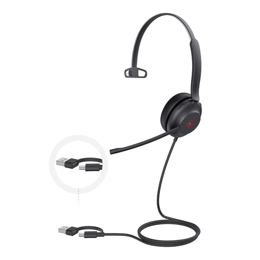 Yealink UH37 Mono USB Wired Headset, UC, USB-C/A, 35mm Speaker, Busylight, Leather Ear Cushion,HD Audio, 2Mic Noise Killer, Microsoft Teams  UC