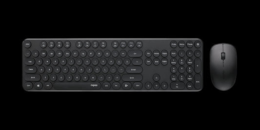 RAPOO Wireless Stylish, Spill-Resistant, Retro Style Round Key, 1000DPI, 2.4G Connection, 10M Range, Nano Receiver, Optical Mouse  Keyboard Black