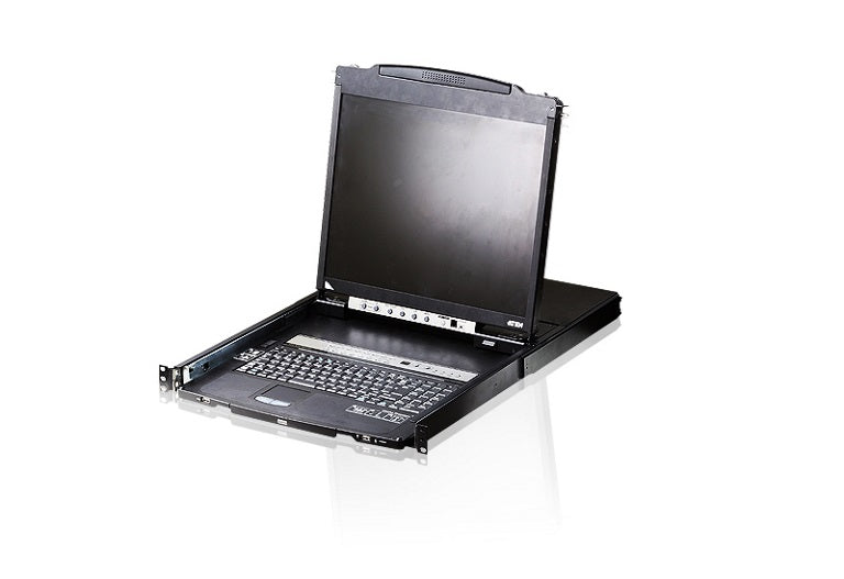 Aten Rackmount KVM Switch Dual Rail 8 Port VGA PS/2-USB w/ 19" LCD Display, 2x Custom KVM Cables Included, 1280x1024@75hz Display, LED Illumination