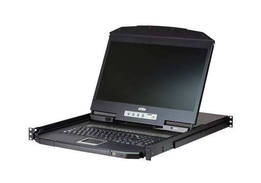 Aten Rackmount KVM Switch 16 Port VGA w/ 18.5" LCD Display, 2x Custom KVM Cables Included, 1366x768@60hz Display, Short Depth Design