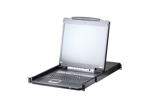 Aten Rackmount KVM Switch Over IP Single Rail 16 Port VGA PS/2-USB w/ 19" LCD Display, 2x Custom KVM Cables, 1280x1024@75hz Display, LED Illumination