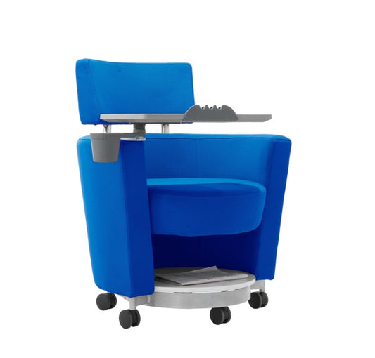 LDR 'Flex Learn' Ultra -Training Room Chair, Soft touch lounge design, Ergonomic, storage shelf under seat. Tray Platform for laptop, cup holde, Blue