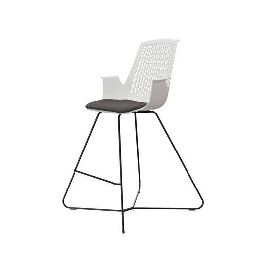 LDR VISIT High Chair, For Vendor and Hot Desks, Steel legs, Modled ABS seat, backrest and armrests with plush fabric convering,Black