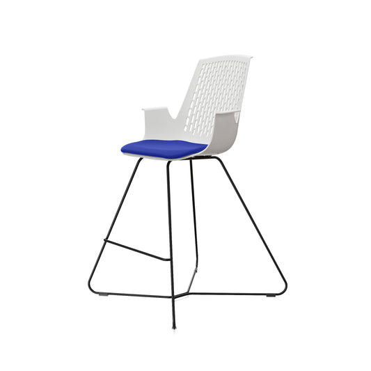LDR VISIT High Chair, For Vendor and Hot Desks, Steel legs, Modled ABS seat, backrest and armrests with plush fabric convering,Blue