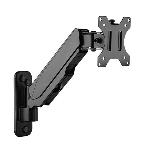 Brateck Single Screen Wall Mounted Gas Spring Monitor Arm,17"-32",Weight Capacity (per screen) 8kg; Matte Black