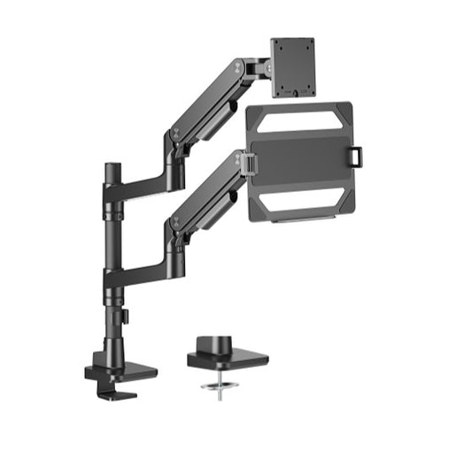 Brateck LDT81-C024P-ML-B NOTEWORTHY POLE-MOUNTED HEAVY-DUTY GAS SPRING DUAL MONITOR ARM WITH LAPTOP HOLDER Fit Most 17"-49" Monitor Black(LS)