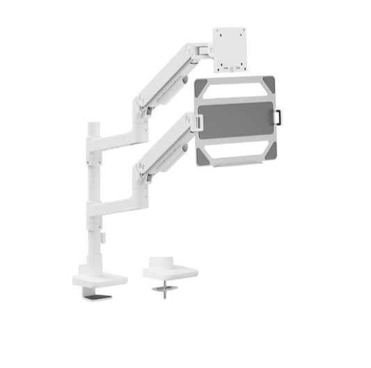 Brateck LDT81-C024P-ML-W NOTEWORTHY POLE-MOUNTED HEAVY-DUTY GAS SPRING DUAL MONITOR ARM WITH LAPTOP HOLDER Fit Most 17"-49" Monitor  White (LS)