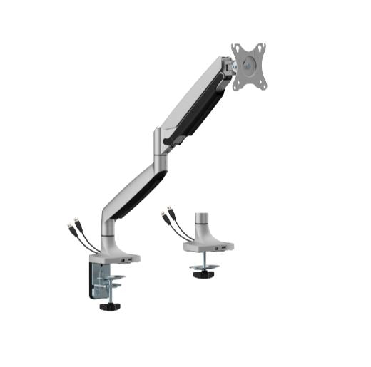 BrateckLDT82-C012UCE SINGLE SCREEN HEAVY-DUTY MECHANICAL SPRING MONITOR ARM WITH USB PORTS For most 17"~45" Monitors, Matte Silver (LS)