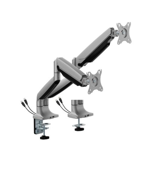 Brateck LDT82-C024UC DUAL SCREEN HEAVY-DUTY GAS SPRING MONITOR ARM WITH USB PORTS For most 17"~35" Monitors, Matte Silver (LS)