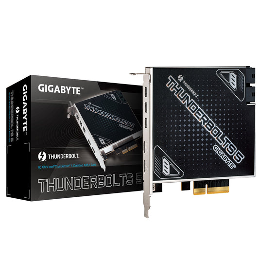Gigabyte CARD THUNDERBOLTS 5 1.0 add-in card?, Intel® JHL9580 Thunderbolt™ 5 controller?, Dual Thunderbolt™ 5 Ports, up to 80 Gb/s bi-directional