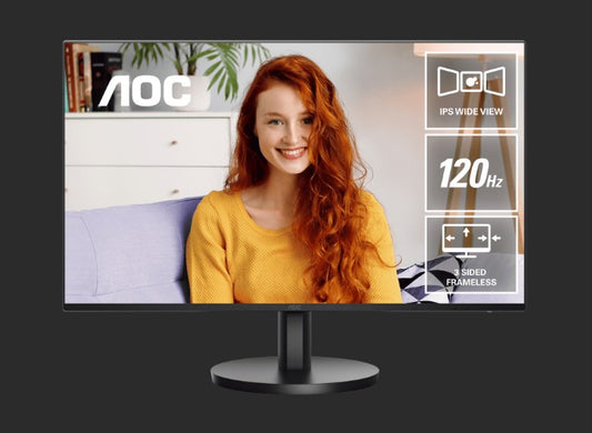 AOC 27" IPS, 1920 × 1080FHD, 120HZ, 1ms, HDMI x1 1.4, USB-C (DP Alt Mode/65W) x1, USB-A 3.2 Gen 1 x2, Speakers x2, Anti-Blue Light Monitor 2025 New