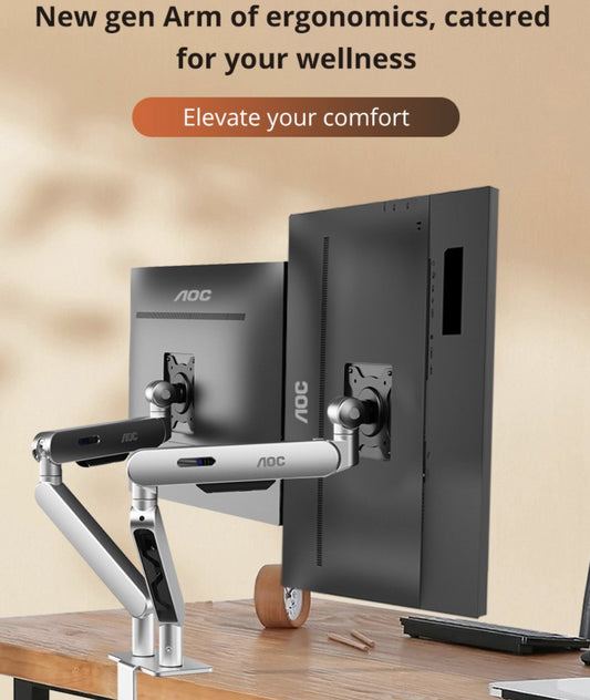 (LS)AOC AM420S Dual Mount Sliver 2-9kg per Arm, 17-34" VESA 75 and 100. Clamp and Grommet mount, Mechanical Spring, Monitor Arm