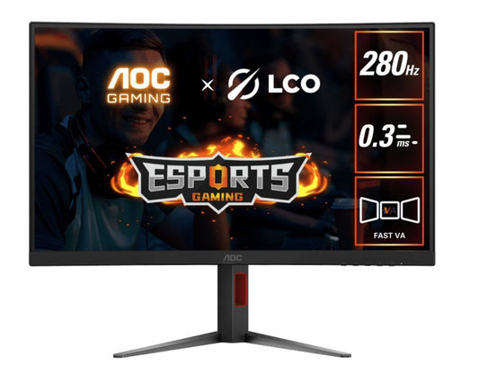 AOC 27" Curved 0.3ms 280Hz,1920 × 1080 (FHD) , Adaptive Sync, HDR10, HDMI 2.0 × 1,DisplayPort 1.4 × 1, Height Adjust,  Gaming Monitors 2025