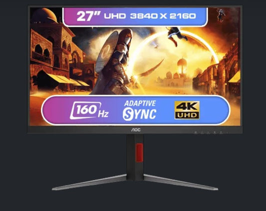 AOC 27" 4K IPS HDR400, 160hz 0.5ms, 16:9, 3840 x 2160 UHD Speakers HDMI 2.1 x 2 DisplayPort 1.4 x 1 Gaming and Multimedia Monitor