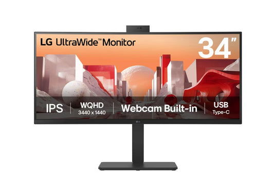 LG 34" UltraWide webcam WQHD (3440x1440) Curved IPS display with Built-in FHD webcam, USB Type-C (PD 90w) RJ 45,  2 x speakers Monitor