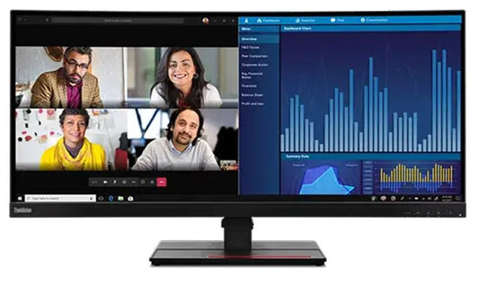 LENOVO ThinkVision P34W-20 34" 60Hz QHD IPS Monitor 4K 3440x1440 21:09 4ms Height Adjustable Tilt Swivel 100W PD HDMI DP LAN USB Speakers VESA 3yrs