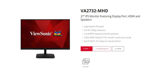 ViewSonic 27” Super Clear IPS, 4ms 100hz, Ultra Slim, FHD 1920 x 1080, DP, HDMI, VGA, 2x Speakers. VESA 100. 3 YR AR. Office Business Monitor
