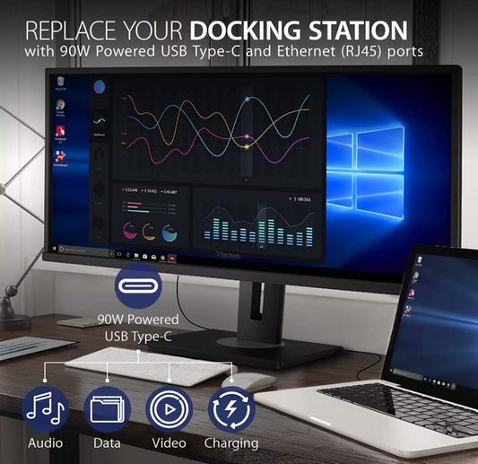 ViewSonic 34" WQHD 3440 x 1440, USB-C Docking, 90w Charger,Ethernet, FreeSync, Speaker, VDisplay, HAS, Superclear, VG3456 Business Monitor