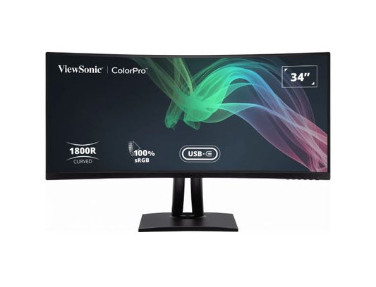 ViewSonic 34" ColorPro™ 21:9 Curved UWQHD 3440 x 1440, 90W USB-C, 100% sRGB, Delta E < 2 color Accuracy, Pre-calibrated Pro Designer Monitor