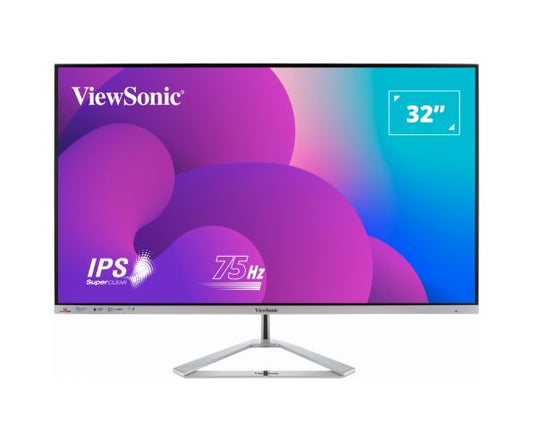 ViewSonic 32” Office Professional Stylish Elegant  Ultra Thin bezel, SuperClear IPS  4ms, FHD, HDMI, DP, VGA, Speakers, Low Energy 26w, V100, Monitor