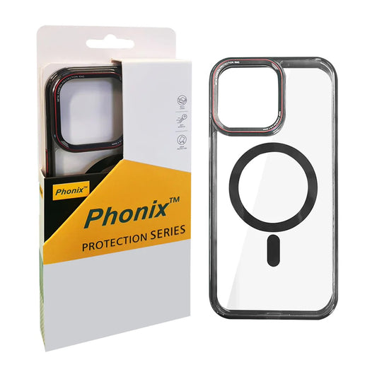 Phonix Apple iPhone 15 (6.1") Clear Armor Hard MagSafe Case With Metal Lens Protection Black-Rugged Protection, Shock Absorption, lightweigh