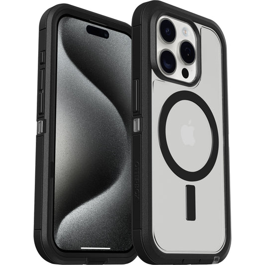 OtterBox Defender XT MagSafe Apple iPhone 15 Pro (6.1") Case Dark Side (Clear / Black) - (77-93267), DROP+ 5X Military Standard, Multi-Layer