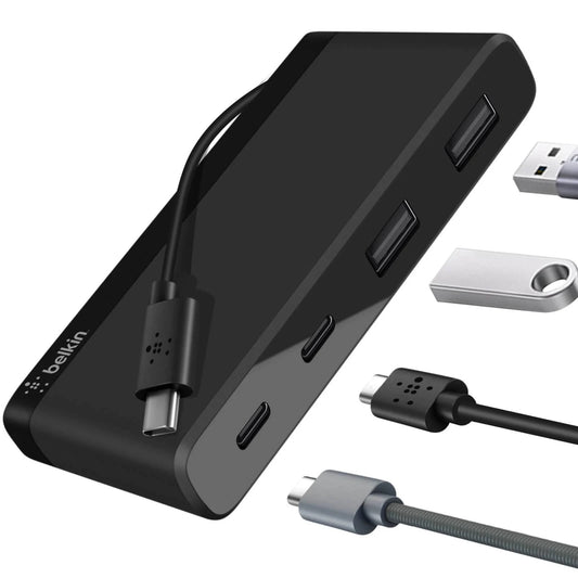 Belkin USB-C 4-Port Mini Hub (USB Type-C) - Black (F4U090btBLK) Connect Anywhere, 5Gbps Speed, Compact  Travel-Ready, Ultra-Portable,2 Years Warranty