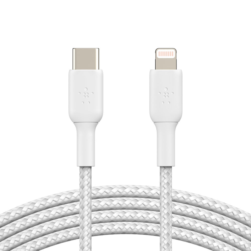 Belkin BoostCharge Braided Lightning to USB-C Cable (1M) - White (CAA004bt1MWH), 18W,480Mbps,30K+ Bends, Apple iPhone, MFI-Certified, 2 Years Warranty