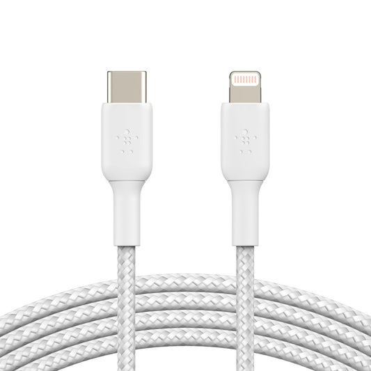 Belkin BoostCharge Braided Lightning to USB-C Cable (1M) - White (CAA004bt1MWH), 18W,480Mbps,30K+ Bends, Apple iPhone, MFI-Certified, 2 Years Warranty