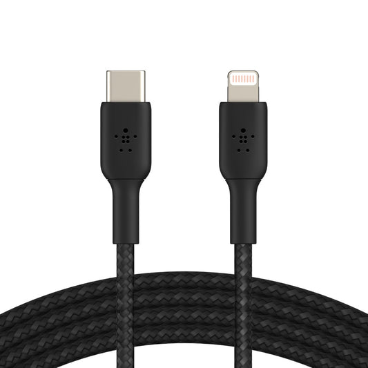 Belkin BoostCharge Braided Lightning to USB-C Cable (2M) - Black(CAA004bt2MBK), 480Mbps, 30K+ Bend,Apple iPhone/ iPad, MFI-Certified, 2 Years Warranty
