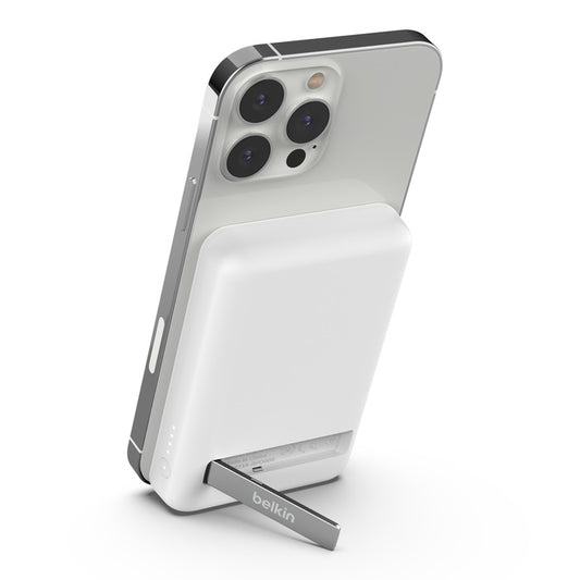 Belkin BoostCharge 5K mAh Magnetic Wireless Power Bank + USB-C Cable + Stand - White (BPD004btWT), 7.5W, Compact  Light Design, 2 Years Warranty
