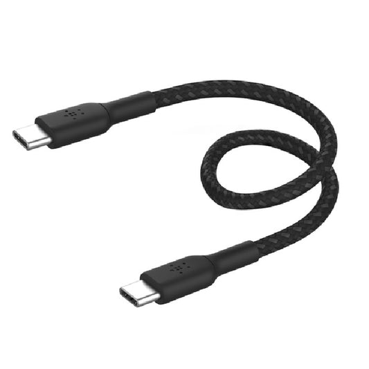Belkin BoostCharge Braided USB-C to USB-C Cable (0.15M) - Black (CAB004bt0MBK),60W,480Mbps,30K+ Bends, Double-Braided,USB-IF Certified,2 Year Warranty