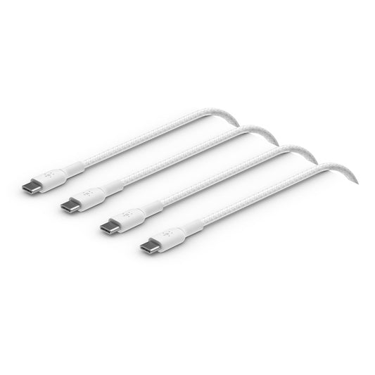 Belkin BoostCharge Braided USB-C to USB-C Cable (1M) (Pack of 2) - White (CAB004bt1MWH2PK), 60W, 30K+ Bends, Double-Braided, 2 Year Warranty