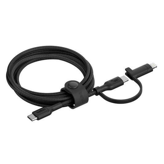 Belkin BoostCharge Pro 2-in-1 Cable With USB-C and Lightning Connector (1.5M) - Black (CAC003fq1.5MBK), 480Mbps, Lightning Connector Adaptor,2 Years W