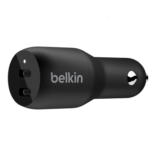 Belkin BoostCharge Dual USB-C Car Charger 36W - Black (CCB002btBK), 2xUSB-C (18W), 2x USB-C, Dual Port Fast Charger, CEW $2500, 2 Years Warranty