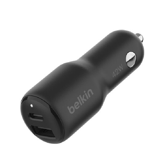 Belkin BoostCharge 42W Dual Car Charger - Black (CCB005BTBK), 1xUSB-C (30W), 1xUSB-A (12W), Safe  Optimized, Apple iPhone,CEW $2,500,2 Years Warranty