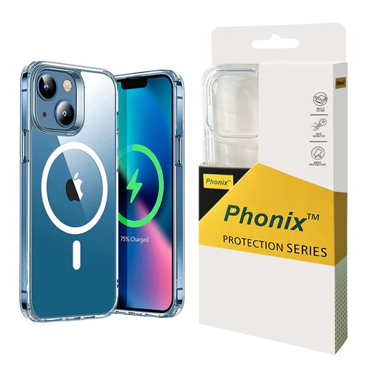Phonix Apple iPhone 14 / iPhone 13 Clear Rock Hard Case with MagSafe - Ultra-thin, Lightweight, Non-slip, Shockproof, Crystal Clear, 10 Years Warranty