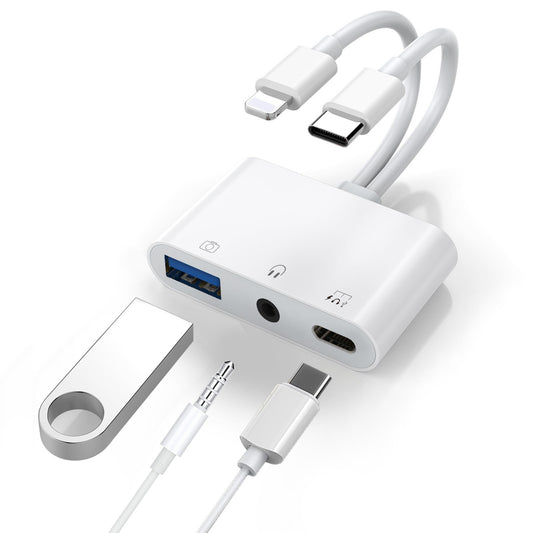 Generic Lightning/USB-C to USB Adapter features a USB OTG Port, 3.5mm Headphone Jack  Fast-charging Port