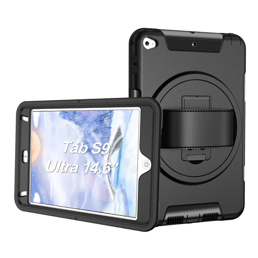 USP Rugged Samsung Galaxy Tab S10 Ultra / Tab S9 Ultra / Tab S8 Ultra (14.6") Case Black - Built-in-Kickstand, Adjustable Hand Strap, Shoulder Strap