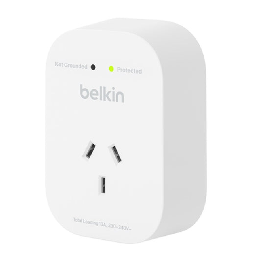 Belkin SurgePro 1-Outlet Surge Protection - White (SRA010AU),1800 Joules Protection,Impact Resistant,RCM Safety Certified,CEW $30,000,2 Years Warranty