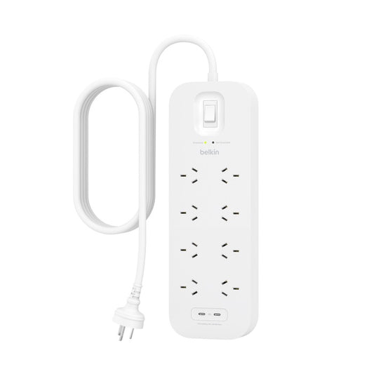 Belkin Connect 8-Outlet Surge Protector with Dual USB-C 30W-White(SRB004AU2M),900 Joules Protection,RCM Safety Certified,CEW $70,000,2 Years Warranty