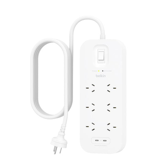 Belkin SurgePro 6-Outlet Surge Protector with Dual USB-C 30W - (SRB006AU2M), 650 Joules Protection, RCM Safety Certified, CEW $50,000,2 Years Warranty